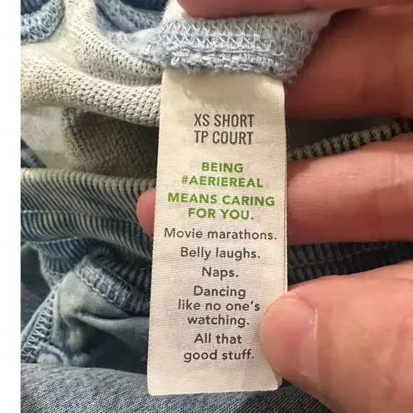 Aerie Soft Landing Trousers Blue Wide Leg Seamed Front Raw Hem XS Short - Picture 6 of 10